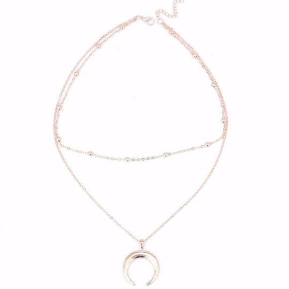 Two Layer Crescent Moon Necklace - Picture 6 of 7